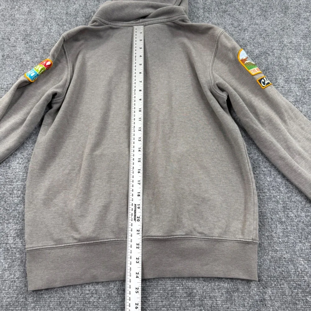 The North Face Novelty Patch Hoodie Small Gray Multi Patch Graphic Pullover Mens